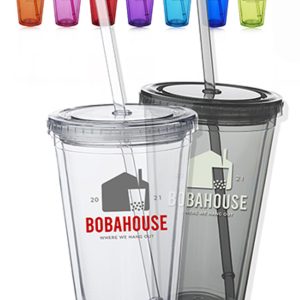 16 oz. Double Wall Acrylic Tumblers With Straws
